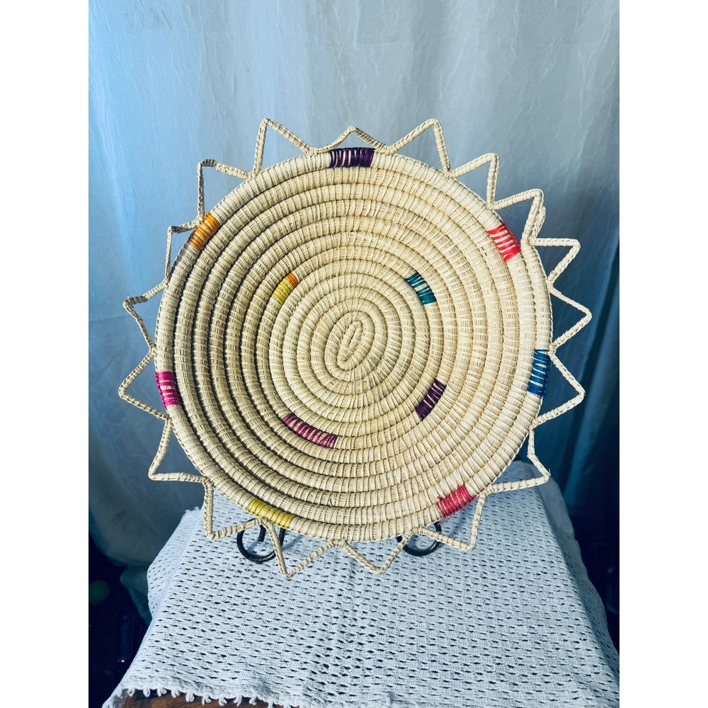Unbranded Woven Wall Basket Unisex Medium Beige Multi Sunburst Boho Hand-Woven